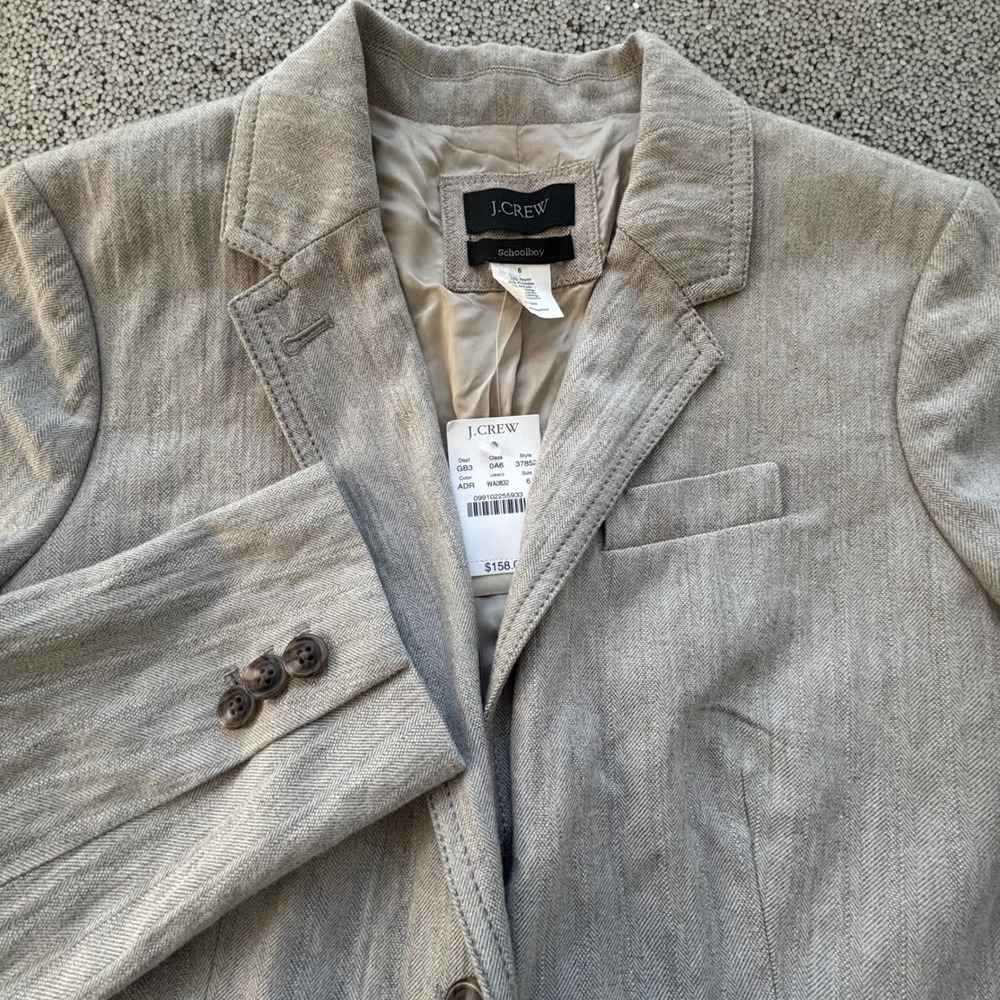 J.CREW Schoolboy Blazer Women 6 Tan Taupe NWT Herringbone Academia Preppy